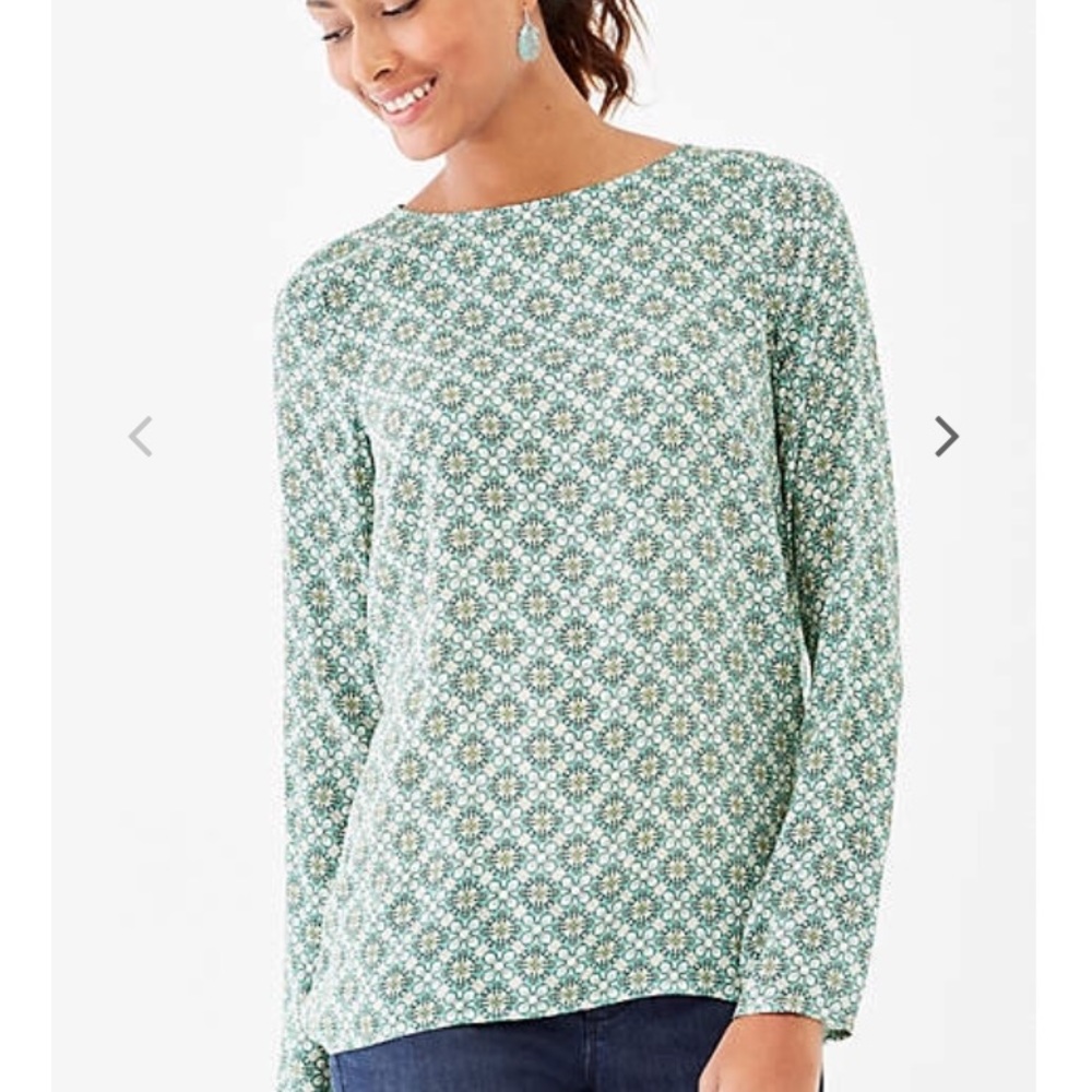 J.Jill Mixed-Print Pleat-Back Top St.Patricks Day
